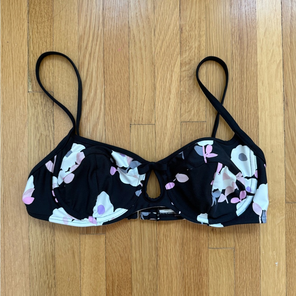 Kate Spade Floral Black and Pink Bikini Top
